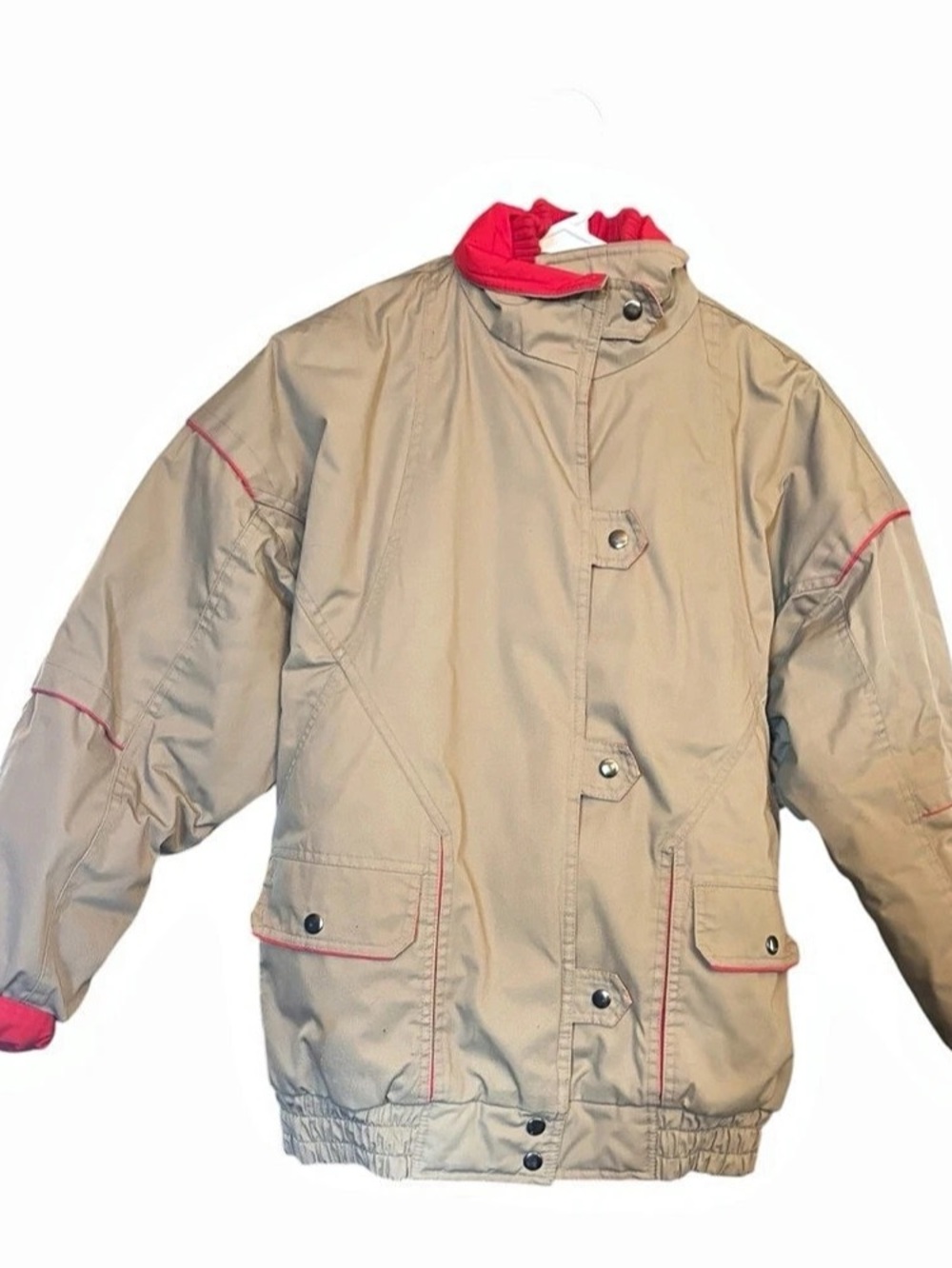 Vintage Beige & Red Bomber Jacket Size Small Like Newlqte 1980’s- early 1990’s